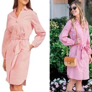 J. McLaughlin Millbury Orange White Striped Tie Waist Shirtdress Midi Dress - M